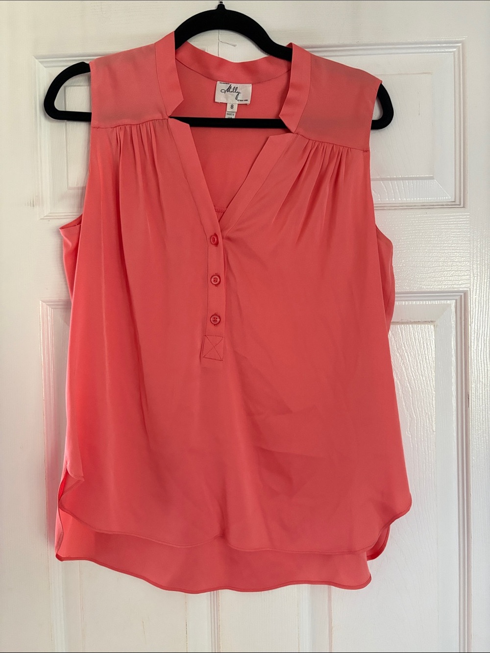 Milly of New York Coral Sleeveless V-Neck Button Placket Camisole